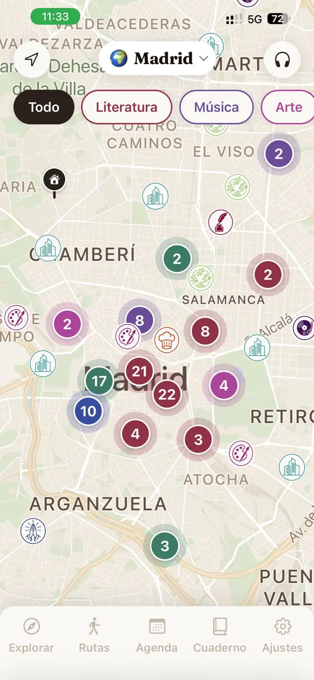El mapa de MUSA en Madrid, con los lugares agrupados por pasiones